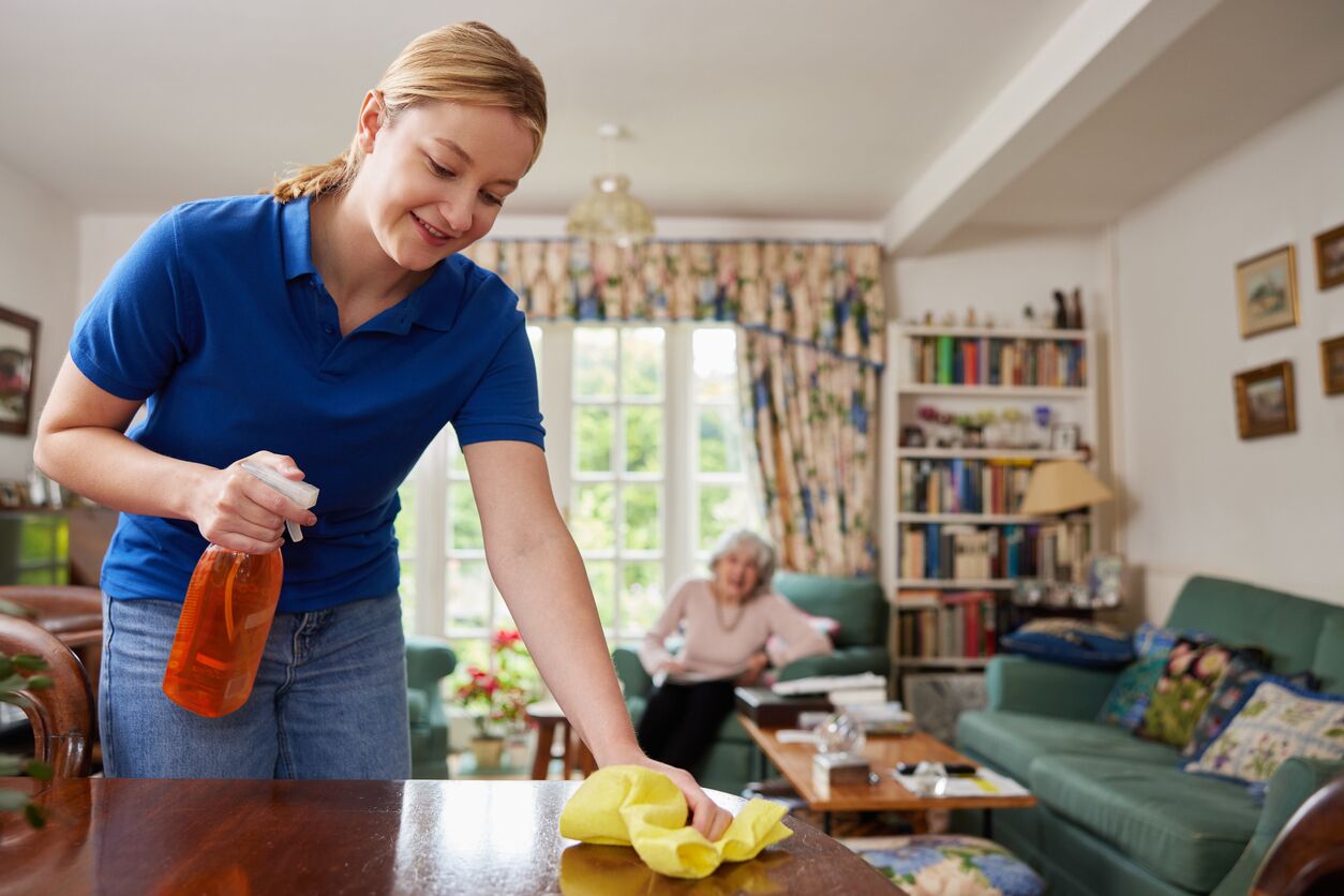 Professional cleaner helping a customer at home